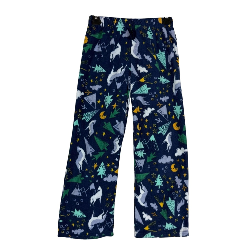 Eddie Bauer Pajama Pants Kids 10-12 Blue Fleece Horse Forest Print Sleep Lounge